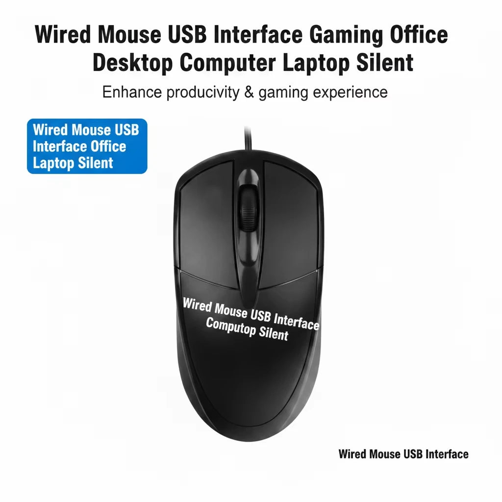 USB Optical Wired Office Mouse,1.5M Range 1000DPI Adjustable Ergonomic Design Mouse For PC Desktop Tablet Computer Office/Gaming