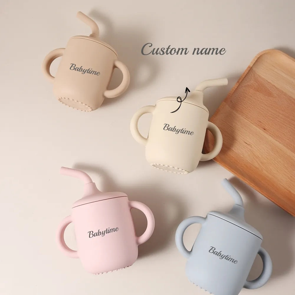 1pc Personalized Cutie Silicone Cup Silicone Baby Water Cup Add Your Name - Custom  Name  feeding cup