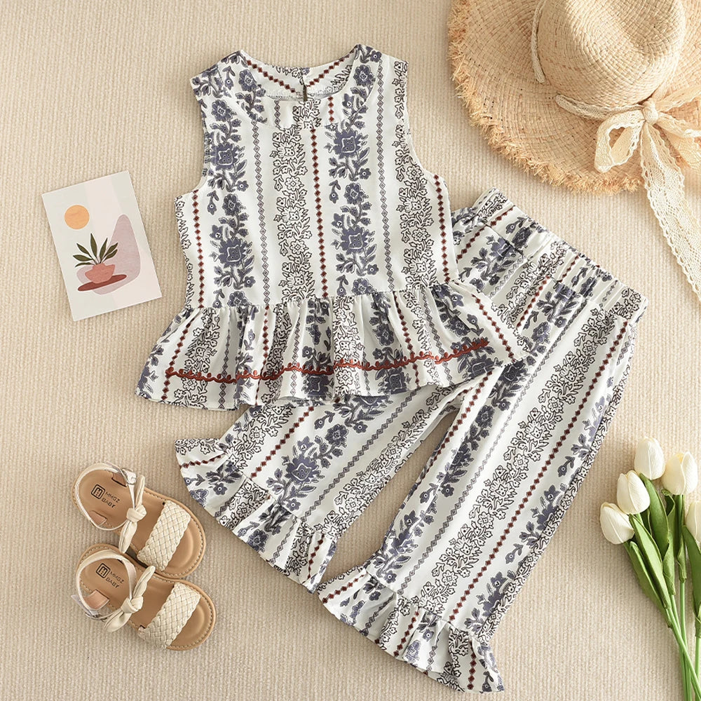 Bear Leader Korean Childrens Clothing 2025 Summer Girls Suit Girls Vest Pants Two-piece Children's Seaside Holiday Suit Exotic