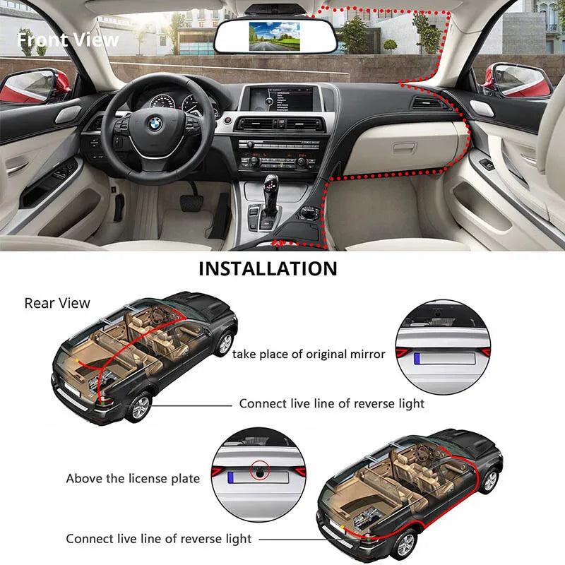 4LEDs Night Vision Waterproof Backup Camera + 4.3" Car Rear View Mirror Monitor
