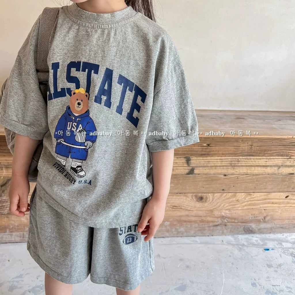2pcs Summer Baby Clothes Set Children Boy Girl Cartoon Bear T-shirts and Shorts Suit Kid Casual Top Bottom Outfits Tracksuits