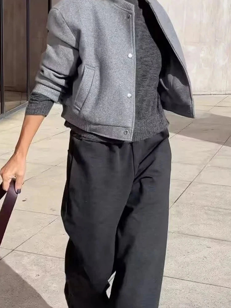 HH Vintage Women Soft Cropped Bomber Jacket 2023 Female Autumn Winter Woolen Cloth Jacket Woman Fashion Short Coats