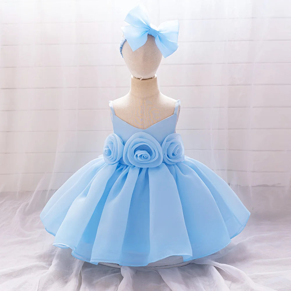 Baby Girl Dress Big Flower Ceremony Pink 1st Birthday Clothes For Baptism Bow Princess Kids Costume Party Wedding Gown Vestidos