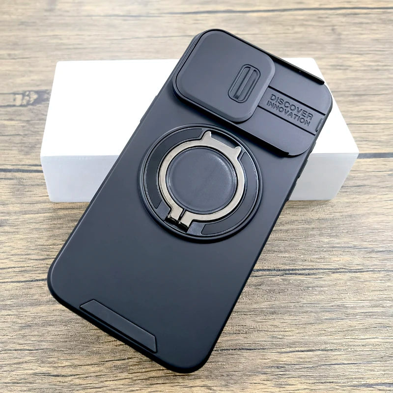Shockproof Armor Case For iPhone 17 16 15 14 13 12 11 Pro Max 17Pro 16Pro iPhone17 Camera Lens Slide Cap Full Cover Stand Holder