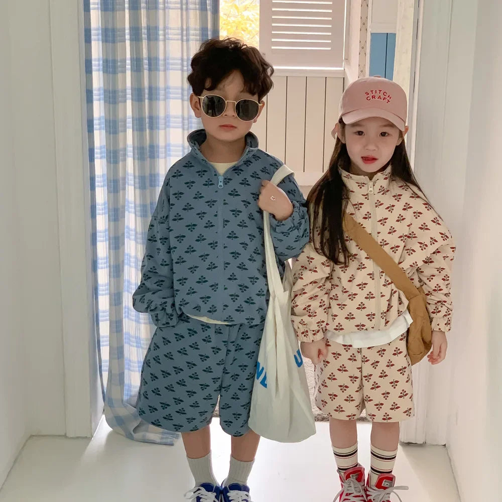 Children Clothing Fashion Printed Shorts Two Piece Set 2024 Autumn New Boys Girls Korean Style Soft and Comfortable Suit