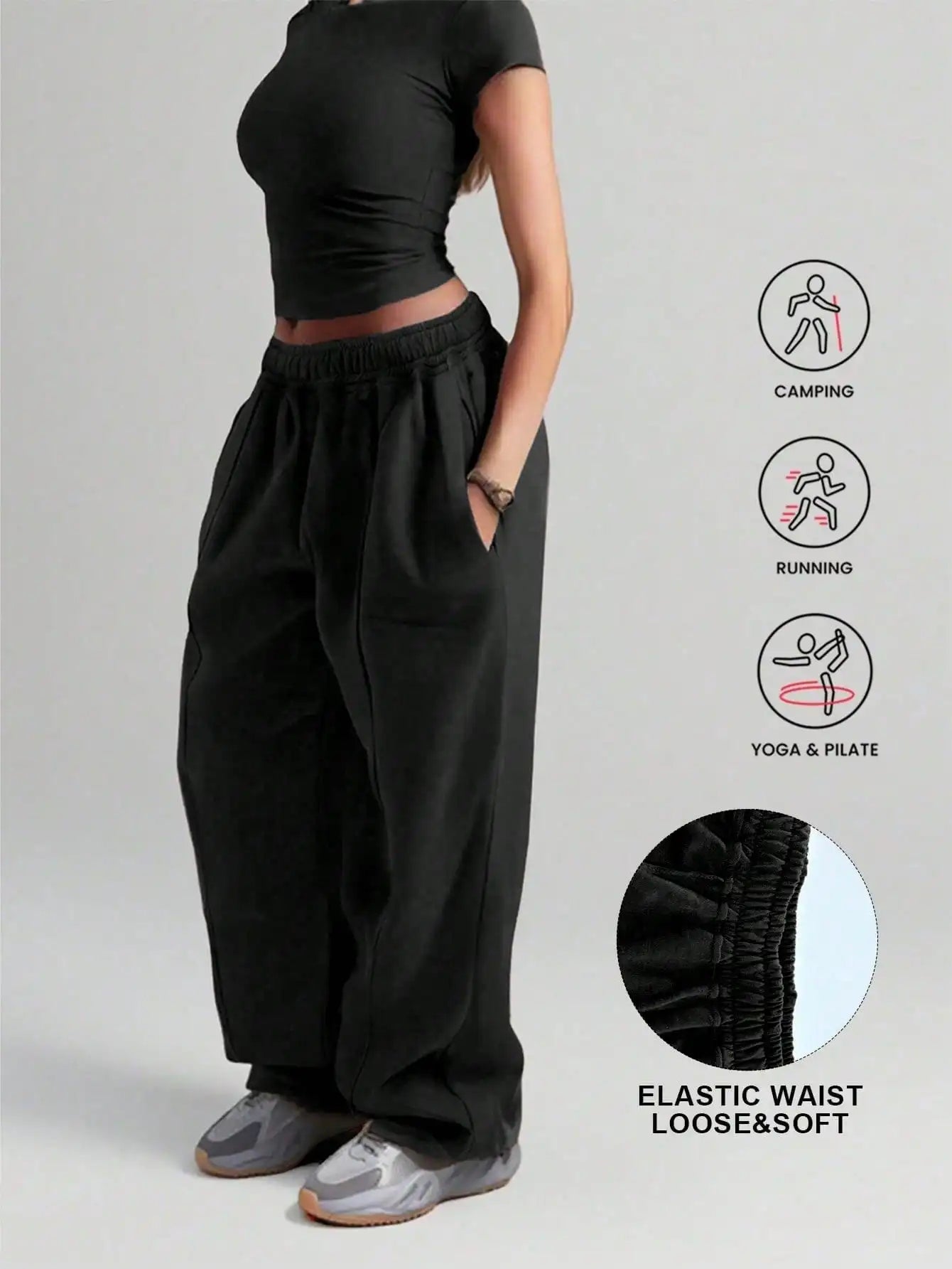 Plus Size New Women‘s Fashion Fitness Sweatpants Wide Leg Straight Ladies Casual High Waisted Solid Color Sports Pants