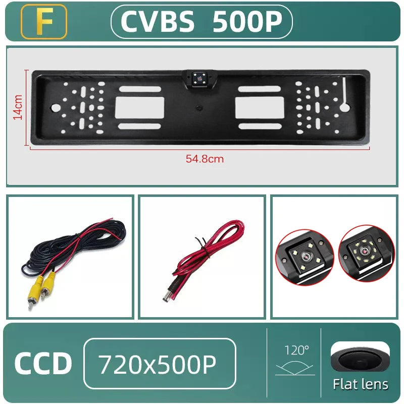 4/8/12LED European License Plate Rearview Camera Frame Reverse Backup Camera Night Vision for Truck Car SUV, Camper Pickup