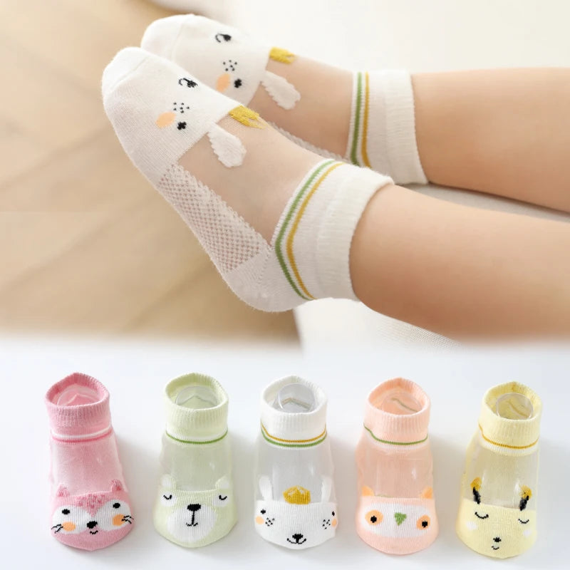 5 Pairs Summer Cotton Kids Socks Cute Cartoon Thin Mesh Baby Short Socks Dinosaur Bear Children Socks for Boys Girls Cheap Stuff