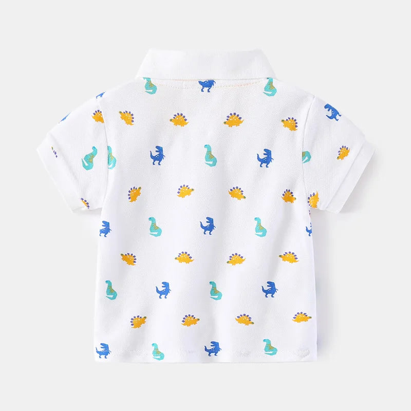 Formal Polo Shirts for Kids Polos Boy Toddler Clothes Party White Dinosaur Cute Korean Gentleman Shirt Summer Tops 2 4 6 7 Years