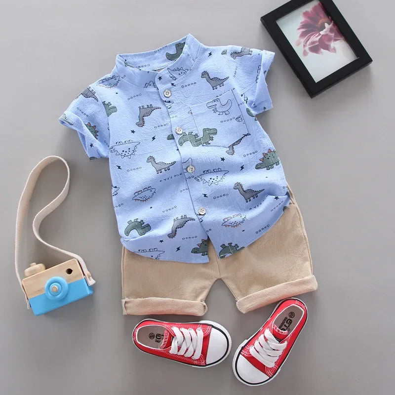 summer new boy cute cartoon cotton shirt short sleeve suit casual kids clothing Boy Sets 2 pieces baby clothes