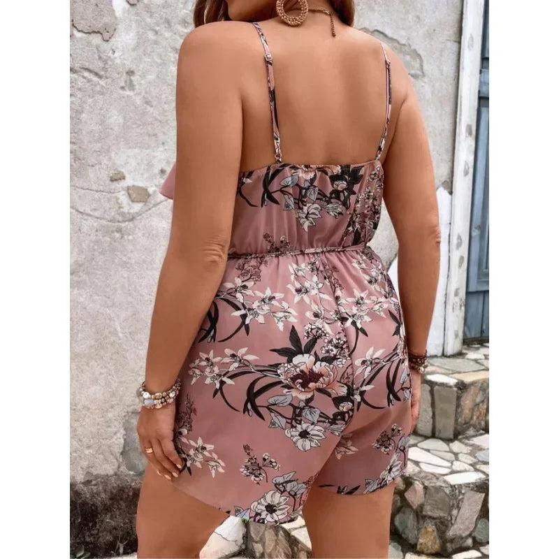 Plus Size 1XL-5XL New Women's Fashionable New Bohemian Style Jumpsuit Ladies Casual Floral Print Comfortable Versatile Jumpsuit