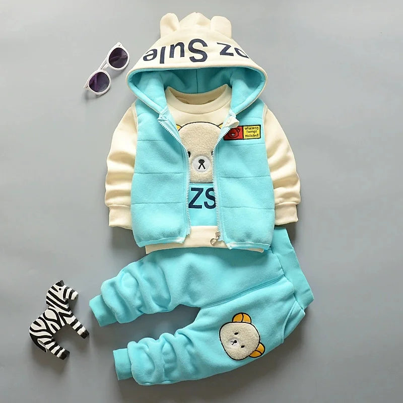 Boys Cute Animal Print Suits Girls Spring Autumn Hooded Outerwear Tops Pants 3Pcs Children Outdoor Comfort Casual Clothes Sets
