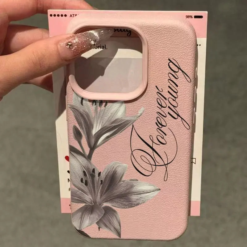 Elegant Black And White Hand-Painted Floral Phone Case For IPhone 17 11 13 15 12 14 16 17 Pro Max 15 Plus 17 Air 17 E Soft Cover