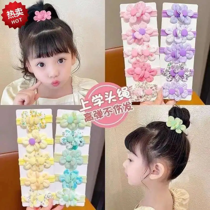 5 Pieces Cute Elastic Hair Bands for Girls Flower Princess Hair Accessories Children's Ties Baby Headwear Kids Fashion Hairbands