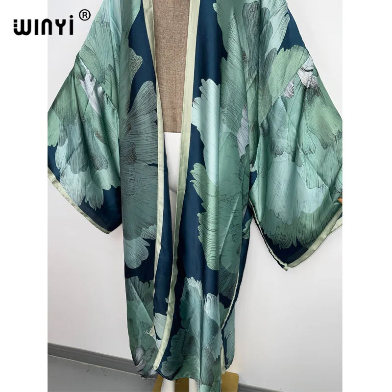 2022 WINYI Summer Beach Wear Swim Suit Cover Africa sweet lady boho Cardigan stitch colorful sexy Holiday long Sleeve Kimono