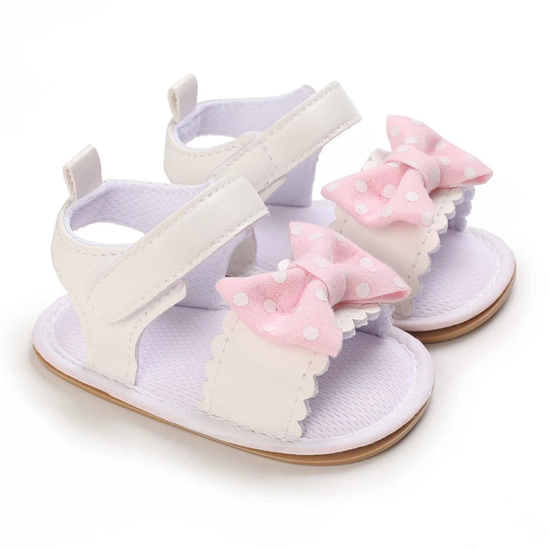 White Cute 0-18M Baby Cute Open toed Bow Summer Sandals Princess Casual Soft Rubber Bottom Non slip Sandals