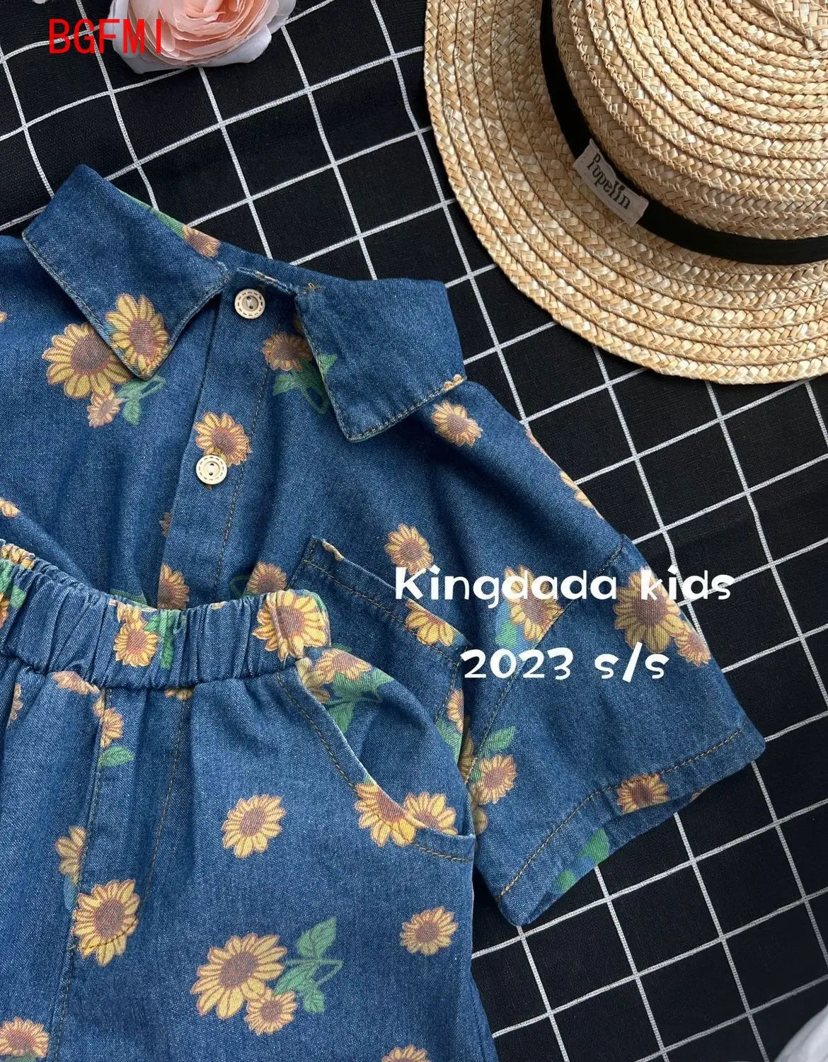 2026 Kid Daisy Soft Denim Short Sleeve Set Boys Girls Denim Shirts and Shorts Two Piece Set Ins Simple Casual Sportswear 2PCS