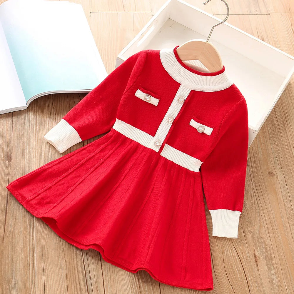 Girls Dress Winter Knitting Sweater Dress Autumn Long Sleeve Princess Dress Vestidos Warm Toddler Girl Clothes Kids Clothing