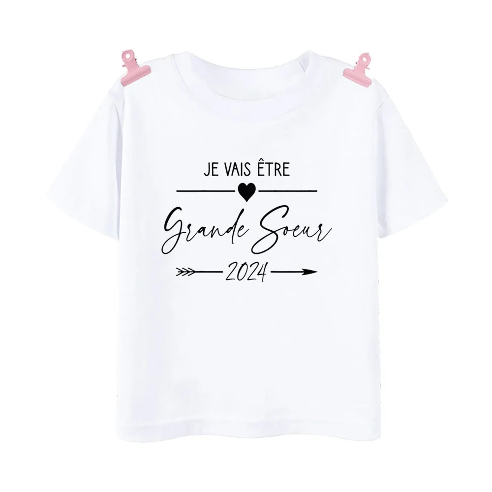 Big Sister Big Brother in Progress French Printed T-shirt Pregnant  Announcement Shirt  Kids Tshirt Tops Boys Girls Summer Tee