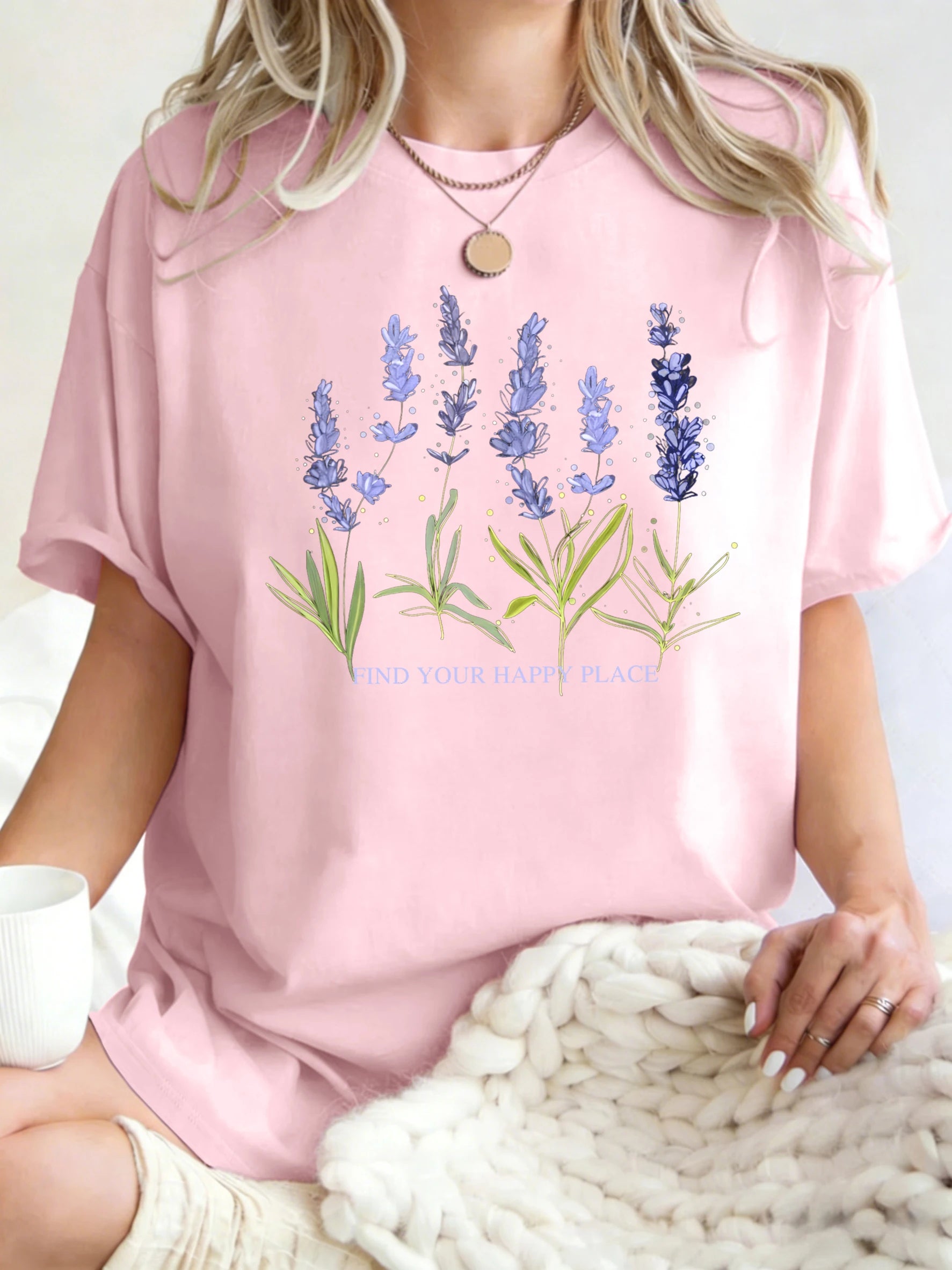 Beautiful Of Lavender Design Women T-Shirt Casual Breathable Short Sleeve Cotton Oversized Tops Summer O-Neck Woman T Shirts