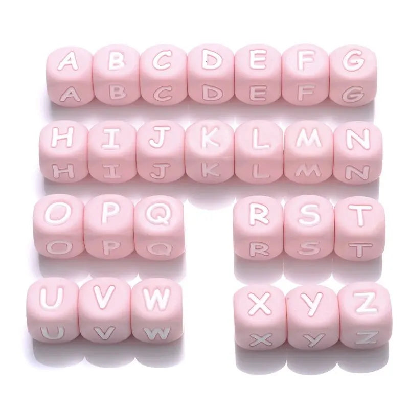 26Pcs Silicone English Letter Beads 12mm Alphabet Silicone Chewing Bead for Pacifier Clip Chain Teether Accessories BPA Free