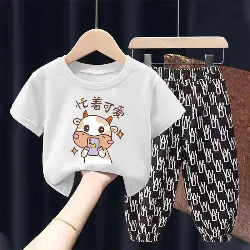 Mother Kids Set Summer 2pcs Clothes Children Boy Girl Clothes Sets Cute Clothing Cotton Short Sleeve Trousers T-shirt Pants Suit