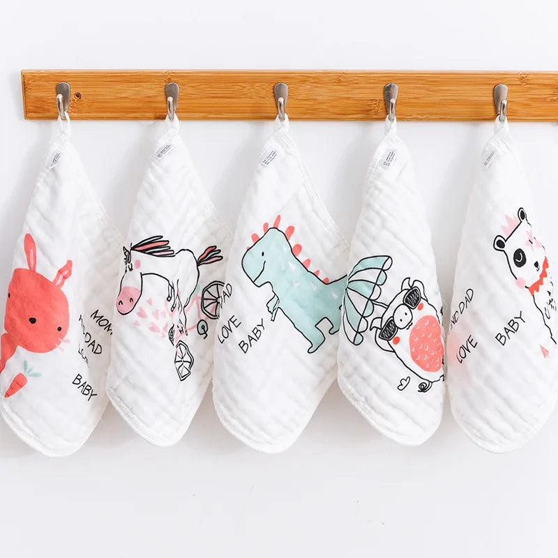 5pcs Cotton Baby Face Towel Newborn Muslin Squares Cartoon Gauze Children's Burp Cloths Soft Handkerchief Babies Accessories