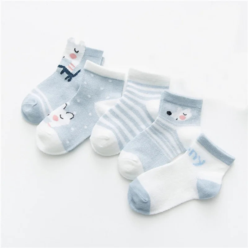 5Pairs/pack Baby Boys Girls Socks For Newborn Spring Summer Mesh Thin Cartoon Infant Toddler Girl Boy Socks For Baby 0-24Month