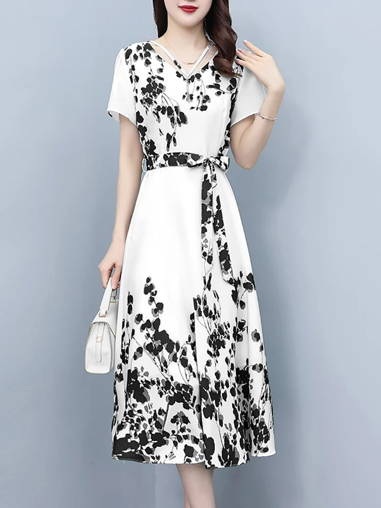 Beach Style Red Floral Chiffon Long Dress for Women Summer Elelgant Casual Holiday Dress 2024 Korean Vintage Bodycon Party Dress