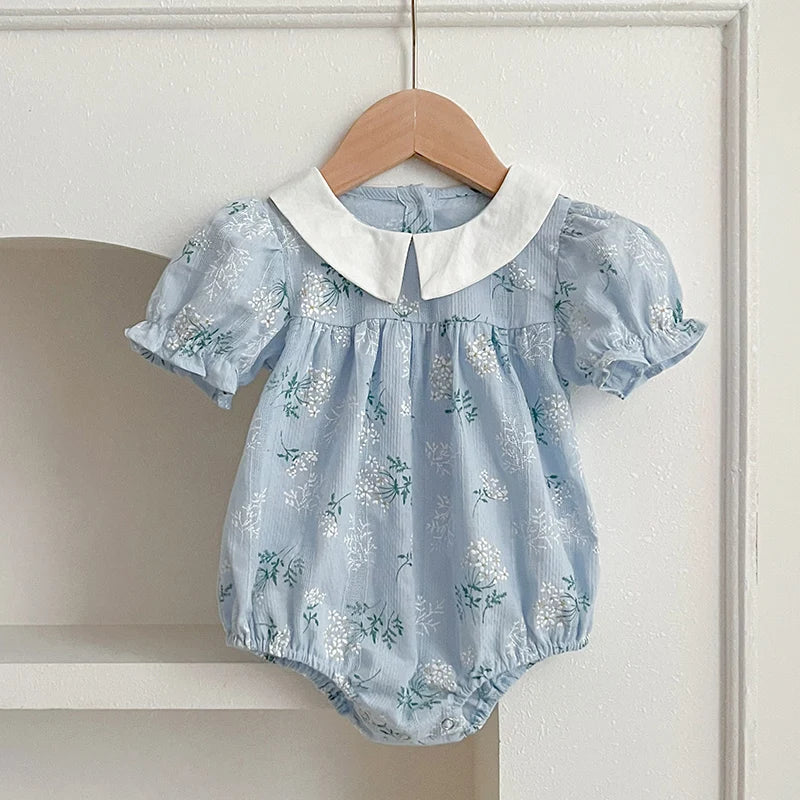 2024 New Summer Sister Clothing Kids Princess Dresses Infant Baby Jumpsuit Short Sleeved Cotton Print Baby Girl Party Dress