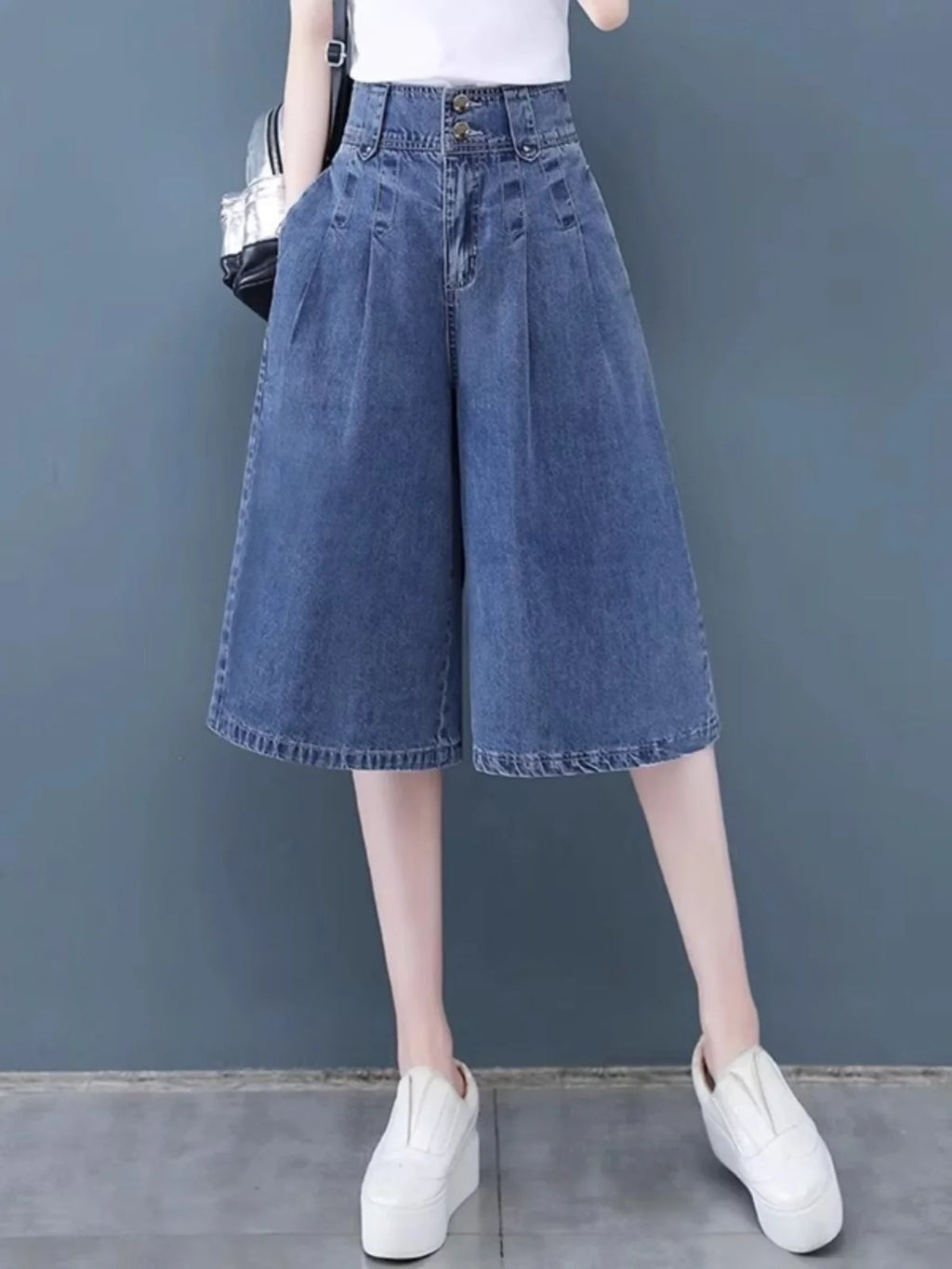 High Waist Wide Leg Pants Thin Design Summer Jeans Women's Loose Fit Small Size  Straight Cut Denim orts
