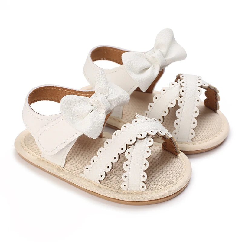 White Cute 0-18M Baby Cute Open toed Bow Summer Sandals Princess Casual Soft Rubber Bottom Non slip Sandals