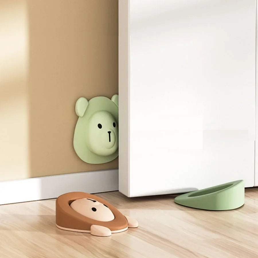 Cartoon Little Bear 2 in 1 Door Stop Soft Silicone Thicken Door Bottom Multi-function Child Safety Anti Pinch Hand Door Stopper