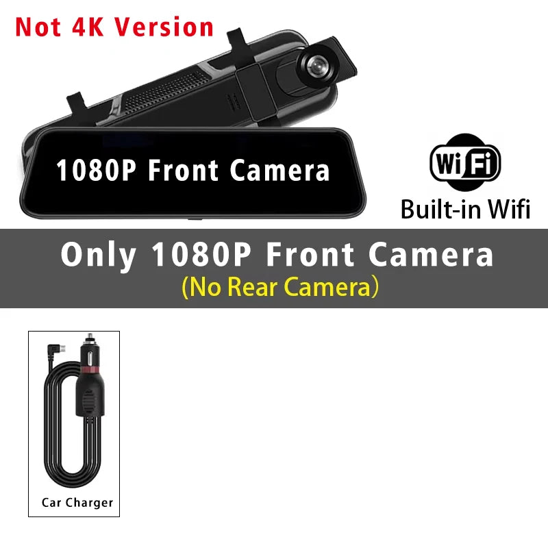 10" Dash Cam 4K 2160P GPS WIFI Car Dvr Mirror Dual Lens Dashcam IPS Screen Car Camera Drive Recorder Stream RearView Mirror