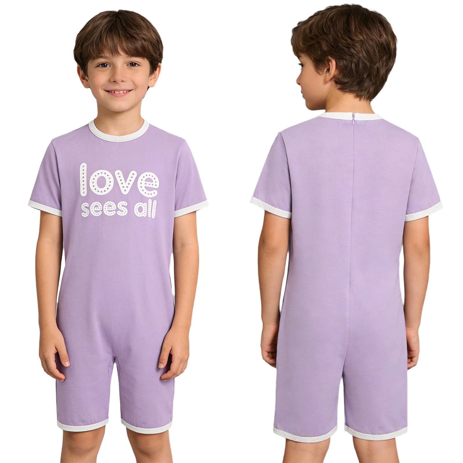 Kids Boys Girls Adaptive Clothing Autism Special Needs Anti-Strip Bodysuit Short Sleeve Back Zipper Romper Homewear Sleepwear