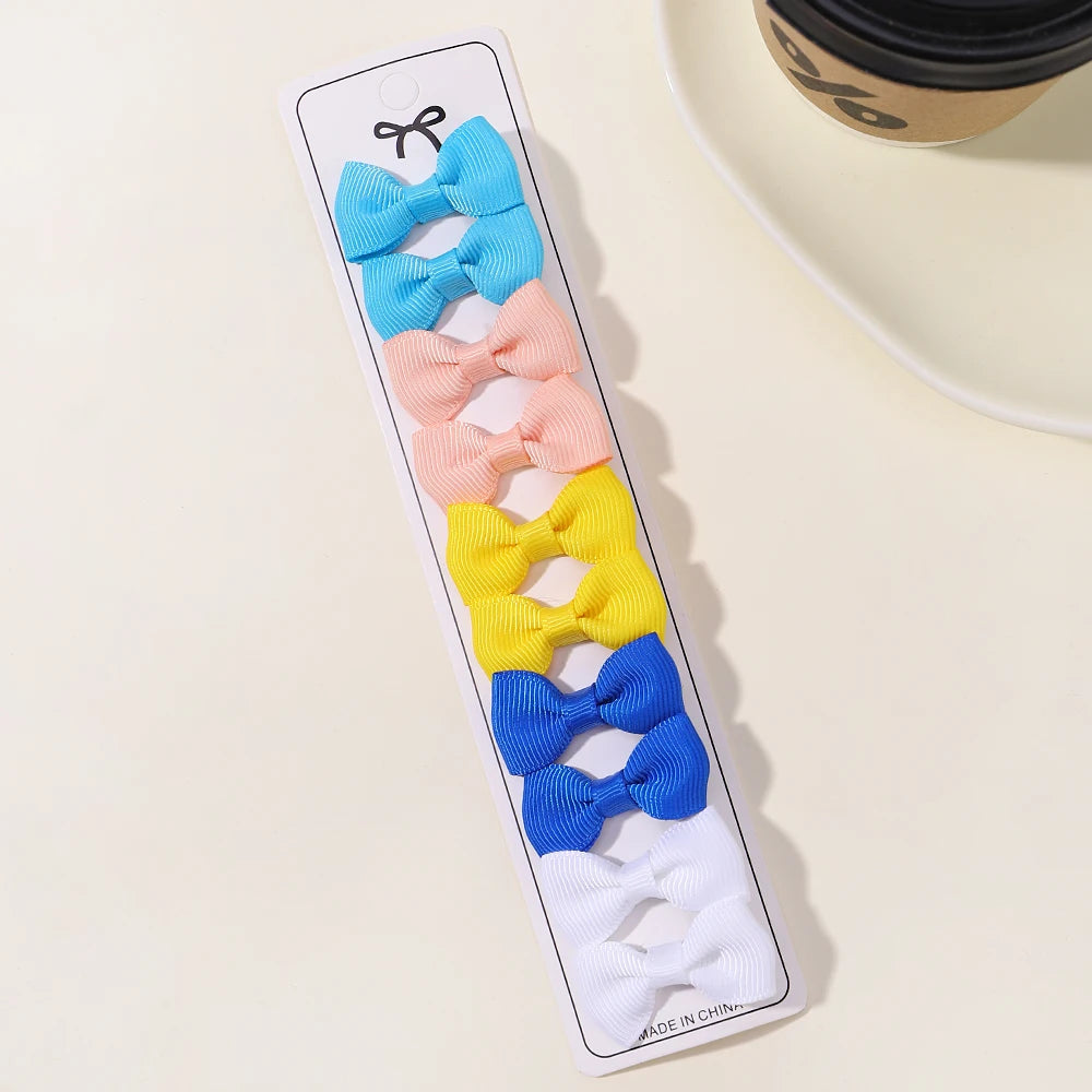 10Pcs Mini Lovely Bowknot Hairpins for Girls Hairgrips BB Clips Solid Color Hair Clip Baby Kids Bows Headdress Hair Accessories