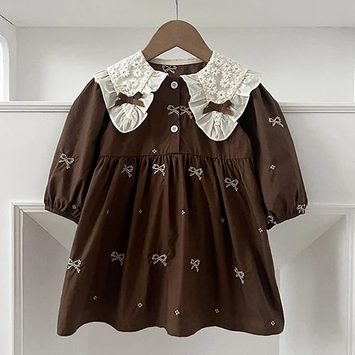 2024 New Autumn Sister Clothes Baby Girl Romper Kids Princess Dresses Long Sleeved Cotton Embroidery 2-6Yrs Girl Party Dress