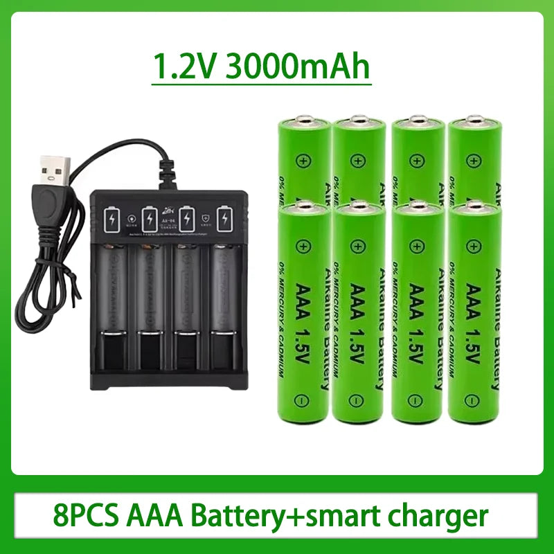 100% New AAA Battery 3000 MAh Rechargeable Battery AAA 1.5 V 3000 MAh Rechargeable New Alcalinas Drummey + Charger