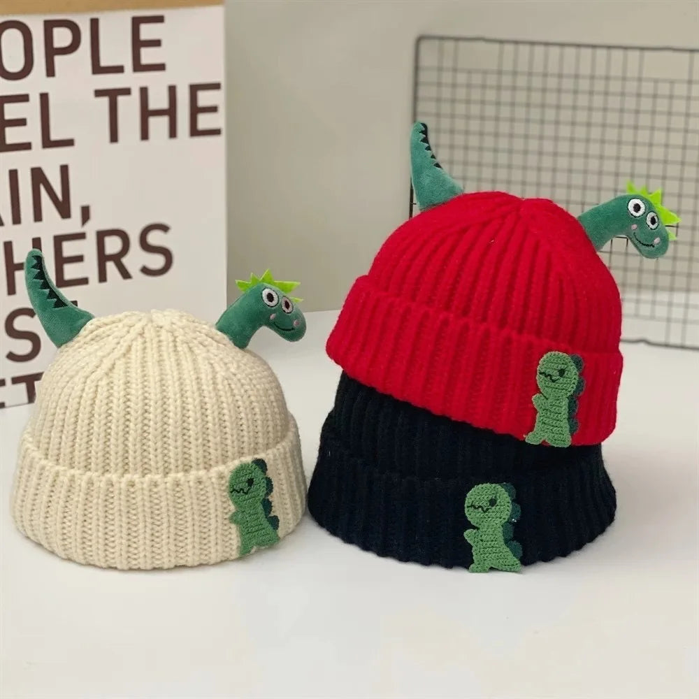 Cute Dinosaur Baby Knitted Hat Winter Warm Children Beanies Thicken Woolen Kids Crochet Bonnet 1-5 Years Boys Girls Pullover Cap