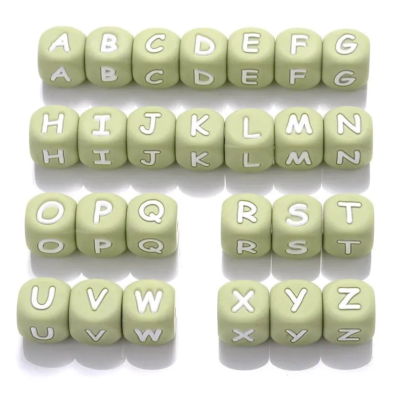 26Pcs Silicone English Letter Beads 12mm Alphabet Silicone Chewing Bead for Pacifier Clip Chain Teether Accessories BPA Free