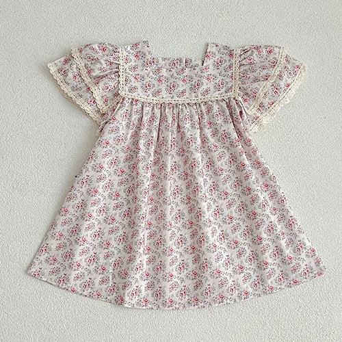 2024 New Summer Sister Clothing Kids Princess Dresses Infant Baby Jumpsuit Short Sleeved Cotton Print Baby Girl Party Dress