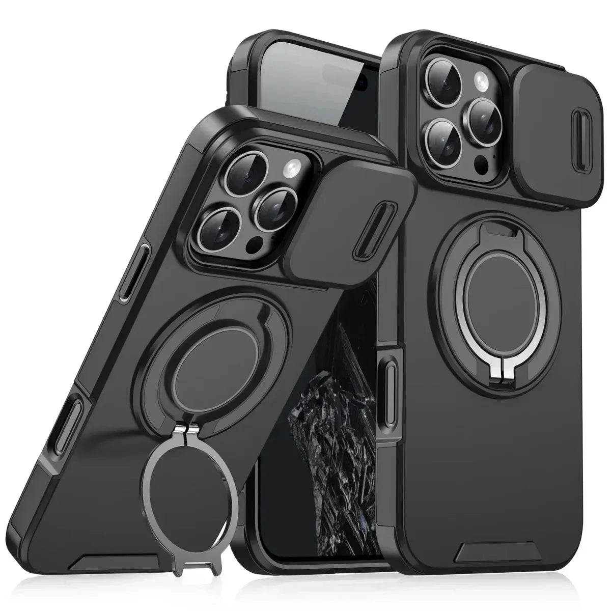 Armor Magnetic Bracket Case for iPhone 17 16 14 13 12 11 15 Pro Max Plus With Lanyard Slide Camera Protection Shockproof Cover