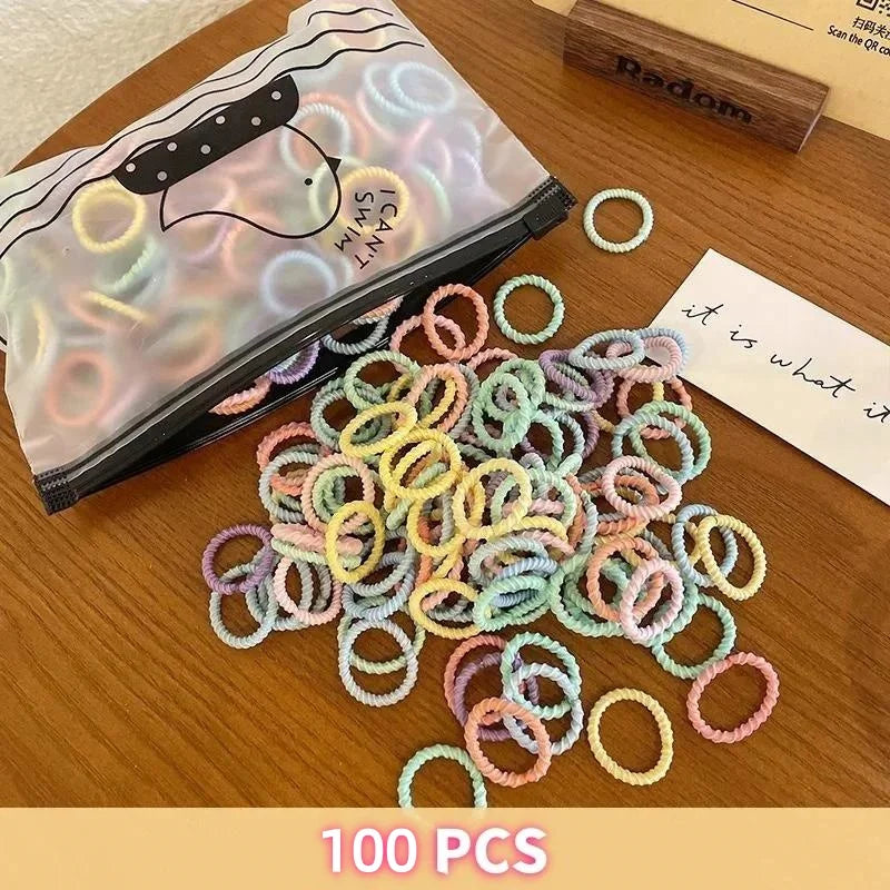 100Pcs/bag Children's Rubber Band Girls Tie Hair Without Hurting Good Elasticity Durable Headband Infant Cute Baby Thumb