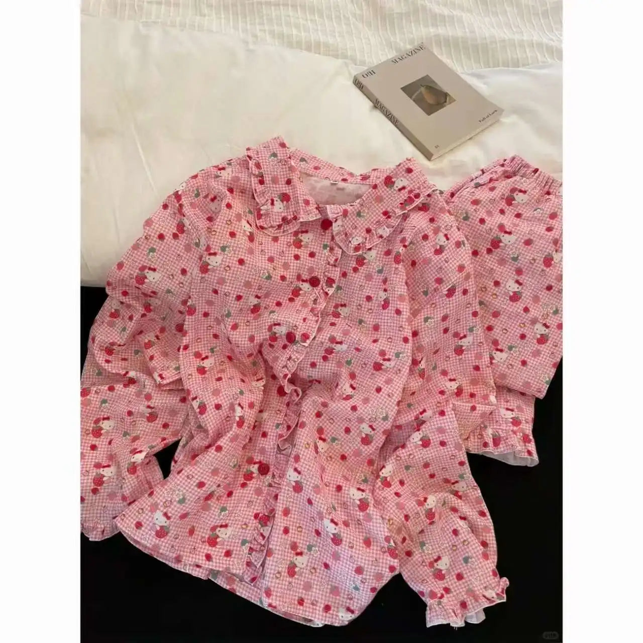 Sanrio Hello Kitty Girl Pajamas Sets Kawaii Women Cartoon Spring Autumn New Long Sleeves Trousers 2Pcs Leisure Home Clothing Hot