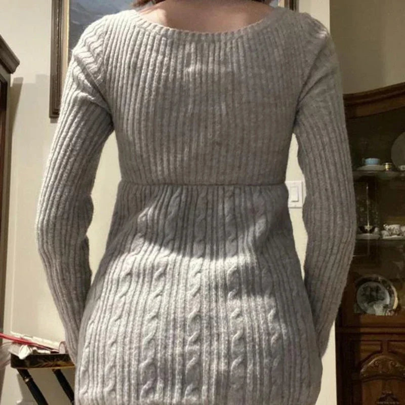 Vintage Babydoll Tops Pullovers Lady Aesthetic Coquette Knit Sweaters Outfit Autumn Square Neck Long Sleeve Knitwear Jumpers
