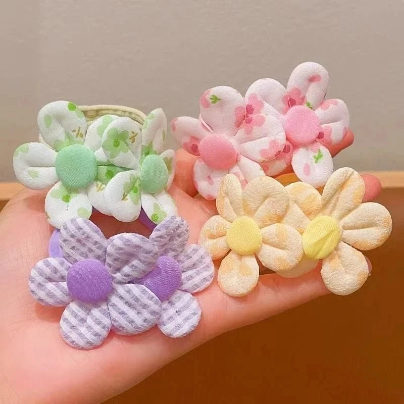 5Pcs/Lot Sweet Flower Hair Ties Fashion Elastic Children Hairband Hair Ropes Hair Accessories Scrunchies Gifts Daily Wear