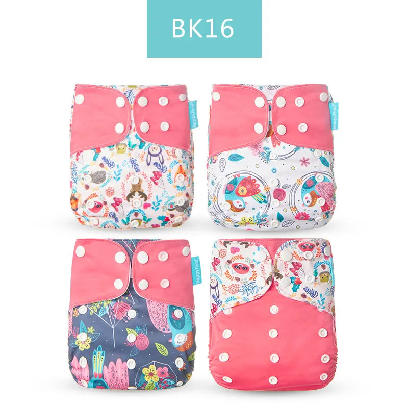 Happyflute 2023 4pcs/set Washable Eco-friendly Baby Cloth Diaper Ecological Adjustable Nappy Reusable Diaper Fit 0-2year 3-15kg