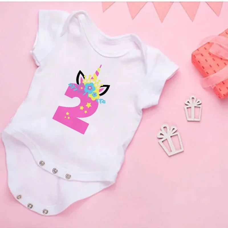My 2st Birthday Newborn Summer Bodysuit Infant Body Baby Princess Short Sleeve Jumpsuit Baby Girl Birthday Party Outfits Clothes