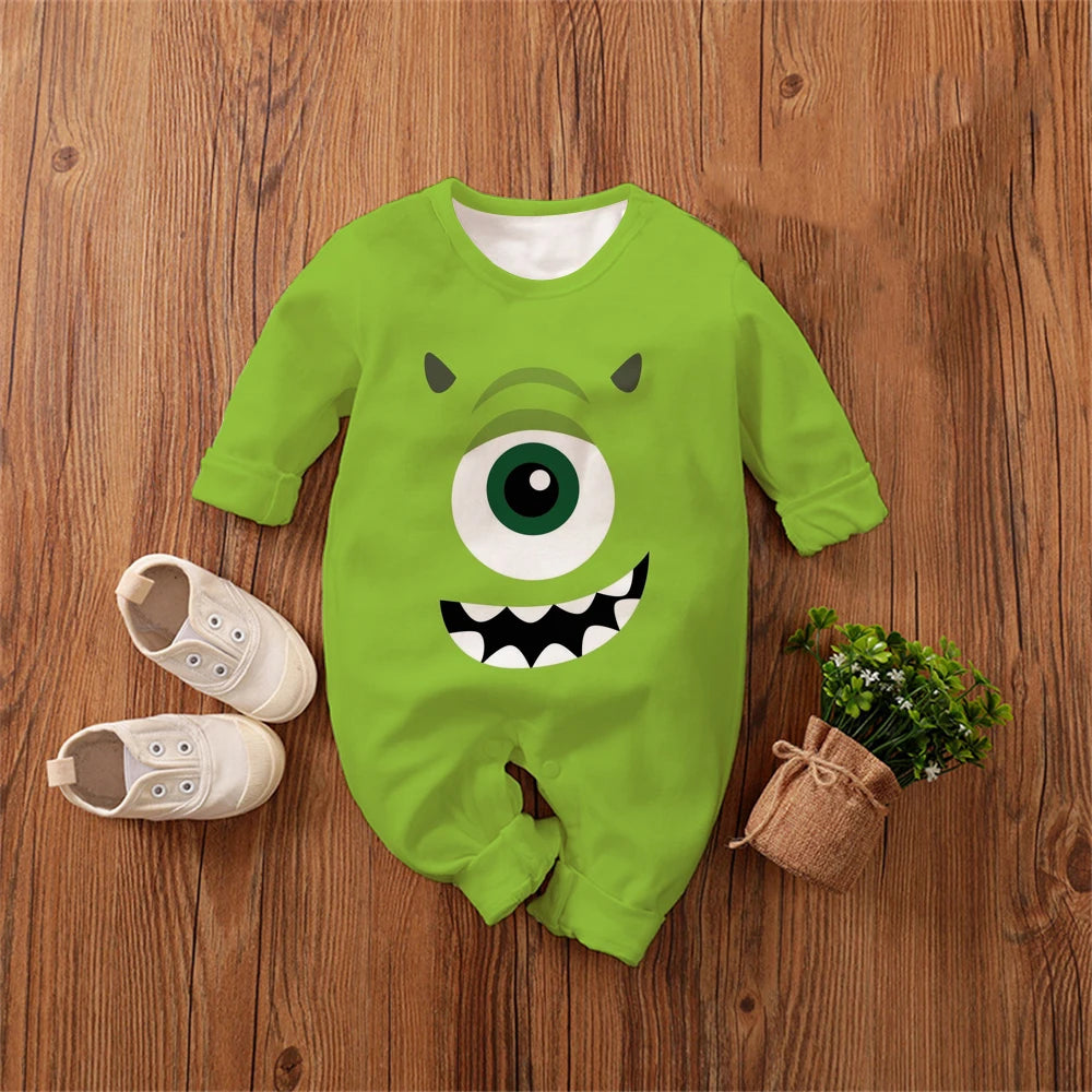 Monsters, Inc. Cartoon Anime Boy Girl Kids Romper 2026 New Newborn Jumpsuit Spring Autumn Boys Girls Baby Climbing Clothes
