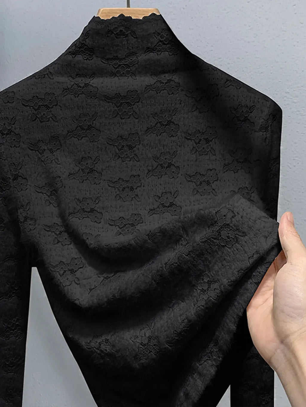 Thickened Half High Collar Fleece Lined Lace Base Shirt Women's High End Inner Wear Autumn Winter New Style Fashionable Top